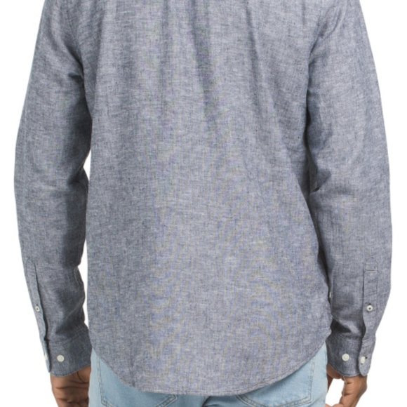 NEW ORIGINAL PENGUIN Linen cotton Blend Long Sleeve Shirt Dark Sapphire 362tn - Picture 3 of 4